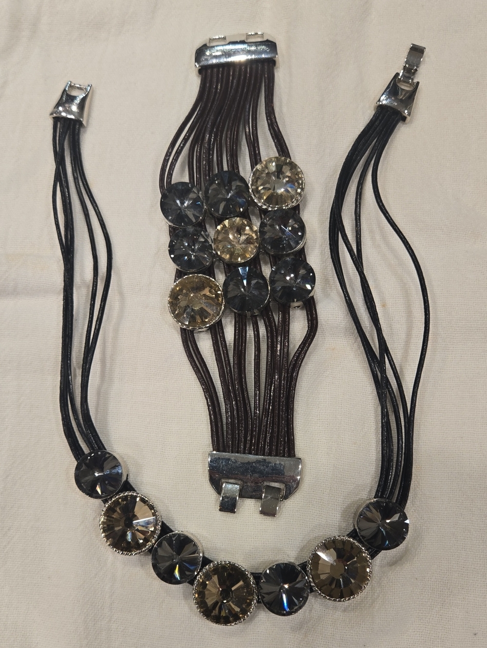 Crystal Accent Black Multi-Strand Bracelet & matching necklace.